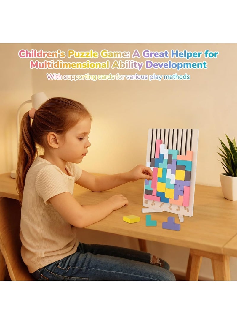 Wooden Tetris Puzzle Toy, 3 in 1 Colorful Stacking Game with Number Blocks and 3D Building Pieces, Educational Board Toy for Hand Eye Coordination and Logical Thinking, Kids and Adults - Image 4